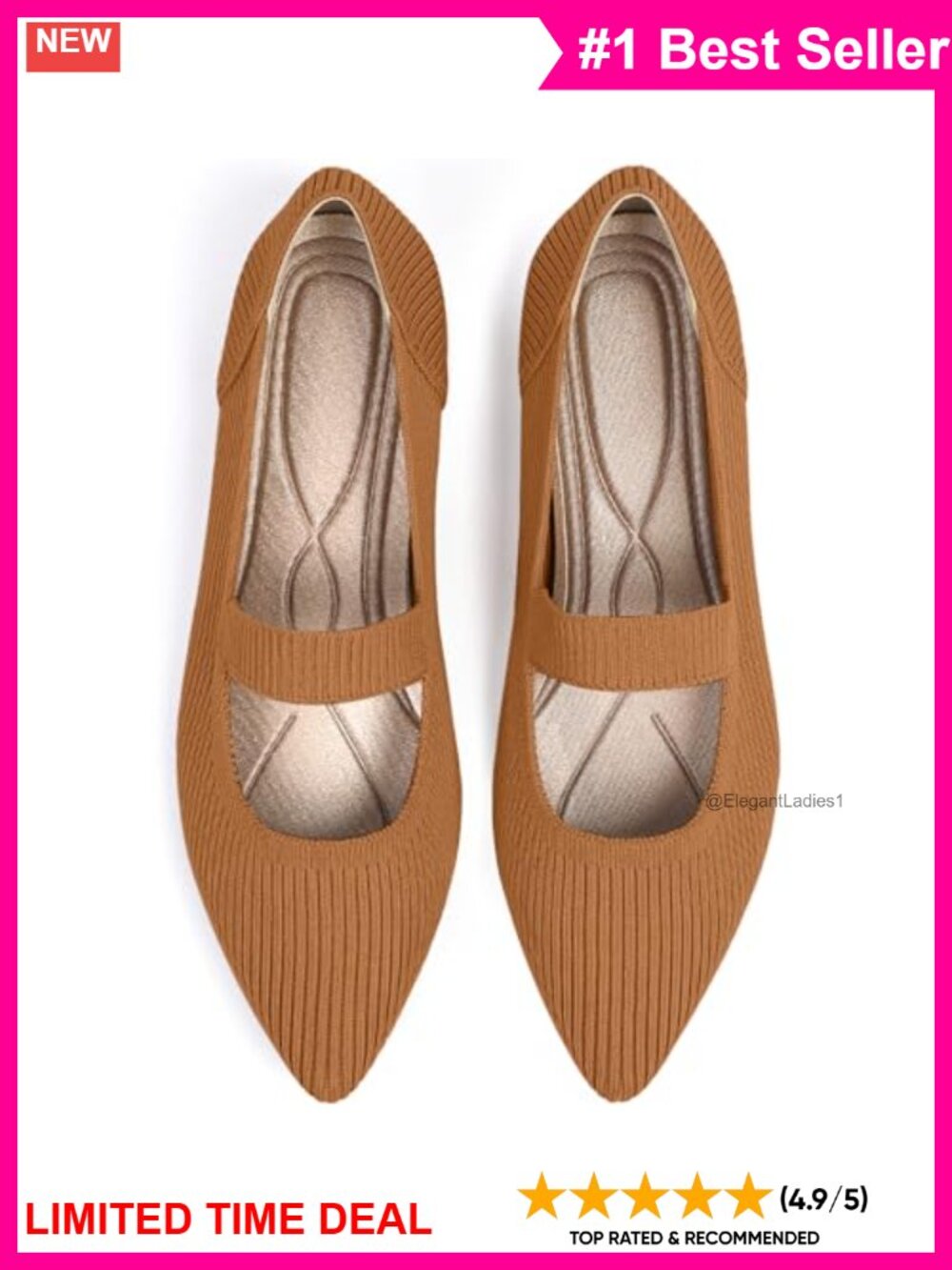 Knit Mary Jane Flats Pointed Toe Washable Ballet Comfort Shoe